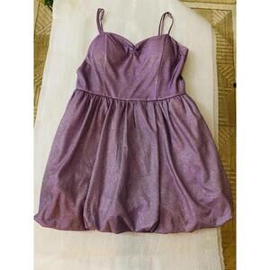 BCX Dress Purple Glitter Bubble Hem Party Dress with Spaghetti Straps Size 13